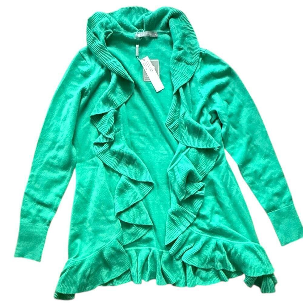 In Cashmere Mint Green Cotton Cashmere Blend Ruffle Cardigan Women’s M NWT